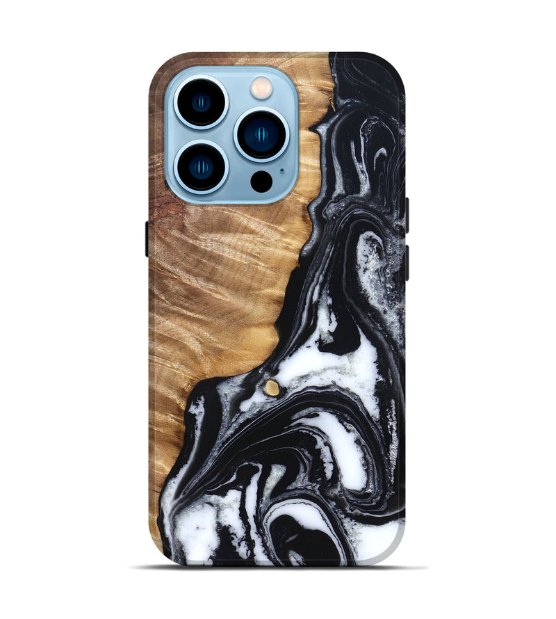 iPhone 14 Pro Wood Live Edge Phone Case - Cory (Black & White, 829269)