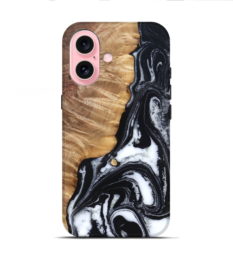iPhone 16 Wood Live Edge Phone Case - Cory (Black & White, 829269)