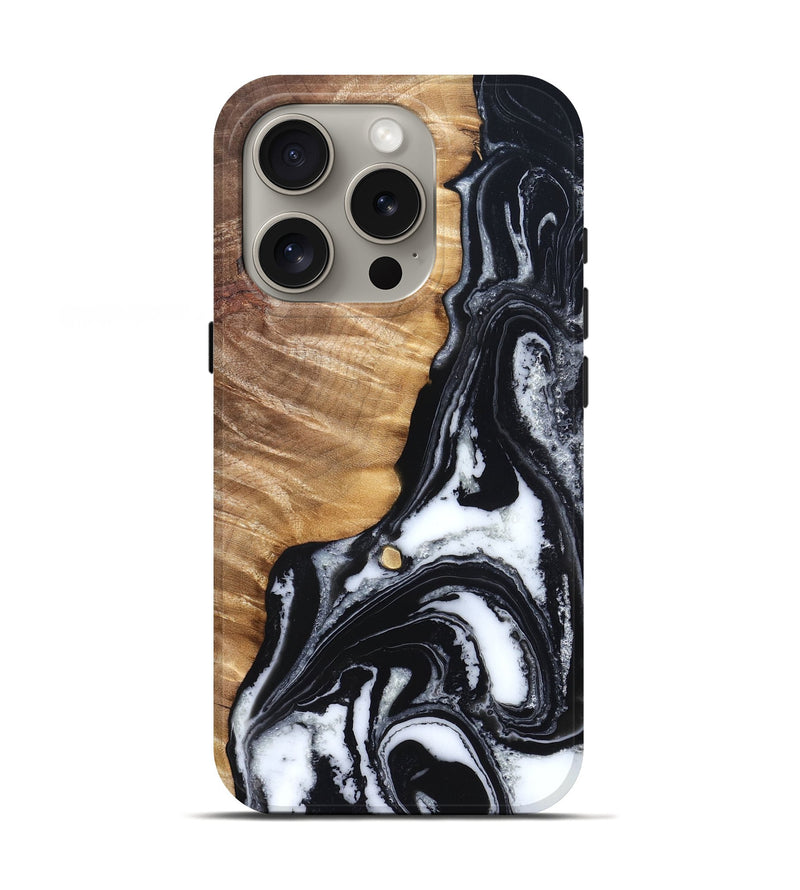 iPhone 16 Pro Wood Live Edge Phone Case - Cory (Black & White, 829269)