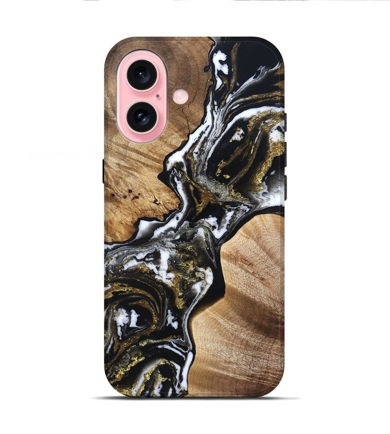 iPhone 16 Wood Live Edge Phone Case - Aleah (Black & White, 829278)