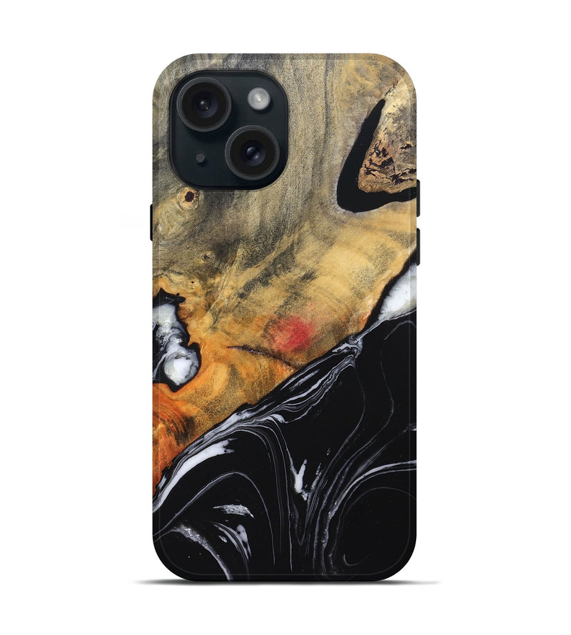 iPhone 15 Wood Live Edge Phone Case - Corrie (Black & White, 829279)