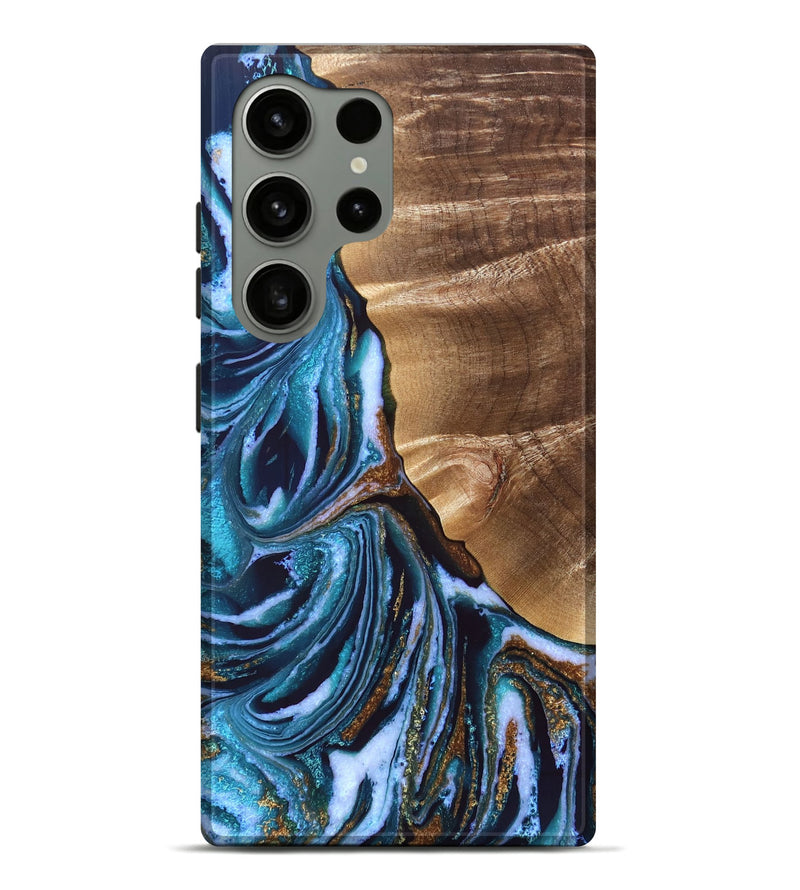 Galaxy S24 Ultra Wood Live Edge Phone Case - Finis (Teal & Gold, 829281)