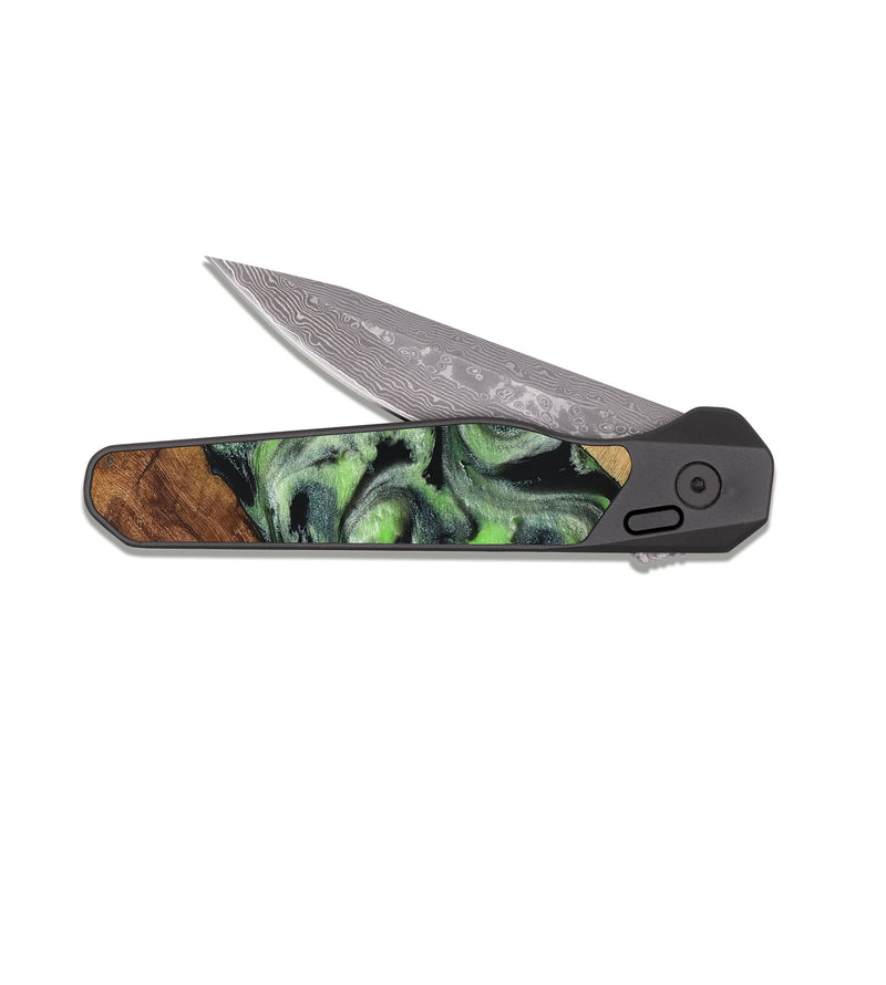 EDC Dark Damascus Wood Pocket Knife - Roni (Green, 829396)