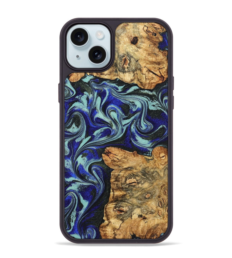 iPhone 15 Plus Wood Phone Case - Ina (Blue, 829397)