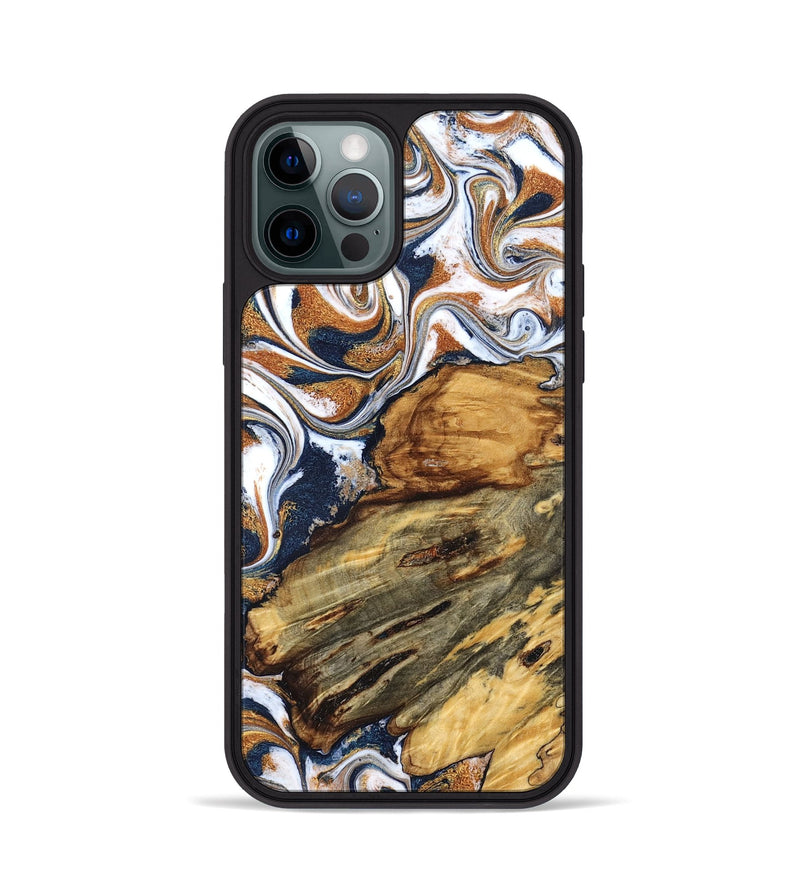 iPhone 12 Pro Wood Phone Case - Jessica (Teal & Gold, 829408)