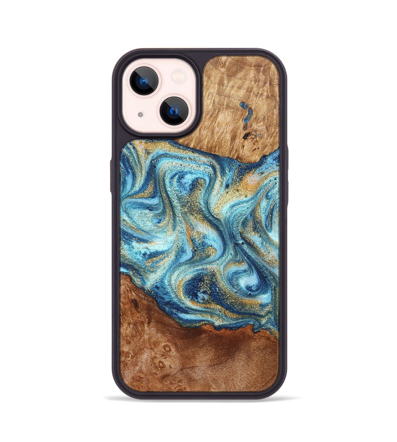 iPhone 14 Wood Phone Case - Doug (Teal & Gold, 829410)