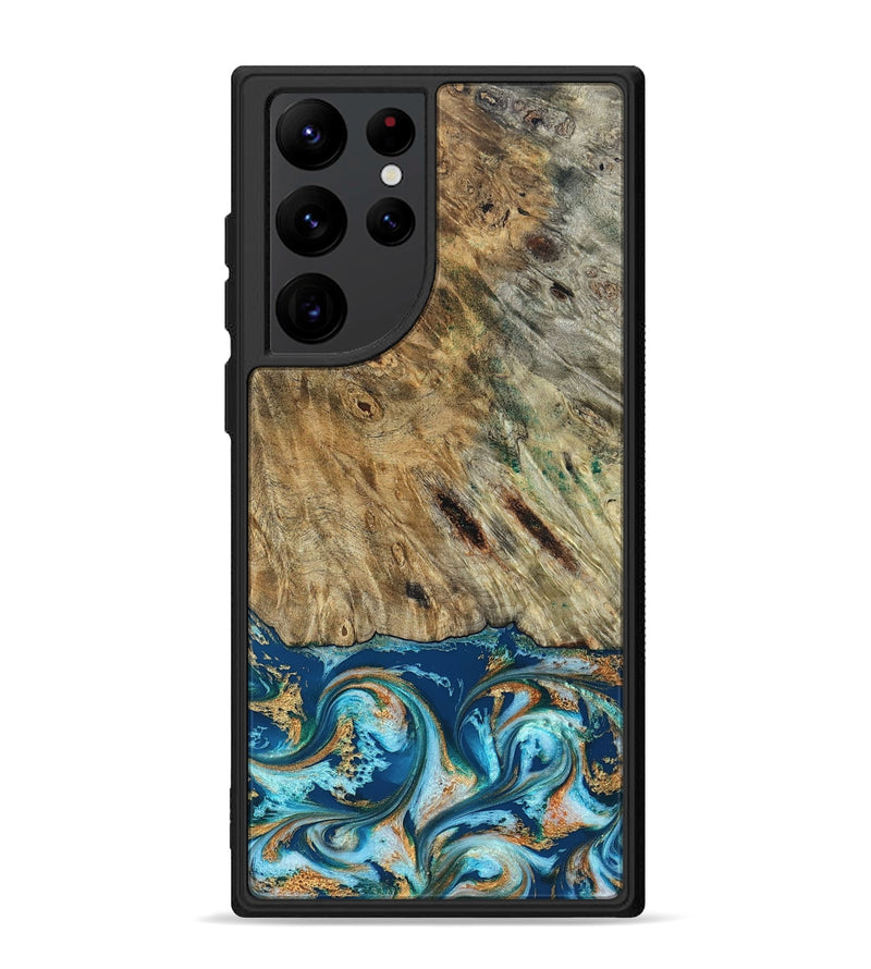 Galaxy S22 Ultra Wood Phone Case - Efrain (Teal & Gold, 829415)