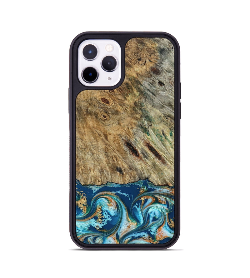 iPhone 11 Pro Wood Phone Case - Efrain (Teal & Gold, 829415)