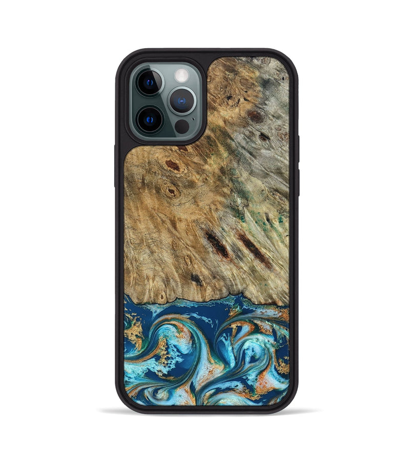 iPhone 12 Pro Wood Phone Case - Efrain (Teal & Gold, 829415)