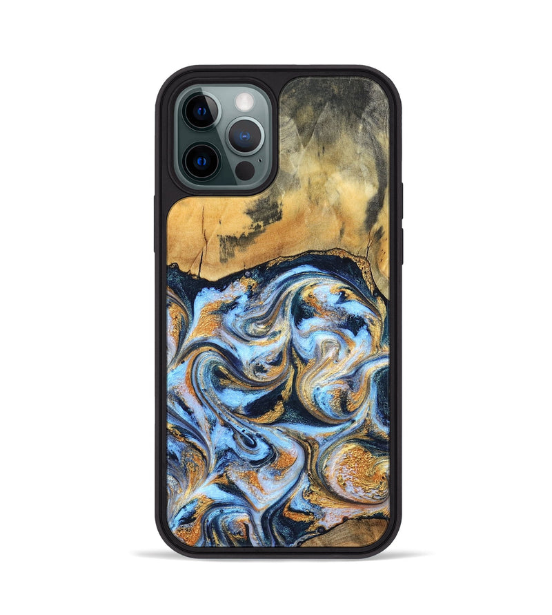 iPhone 12 Pro Wood Phone Case - Ellen (Teal & Gold, 829416)