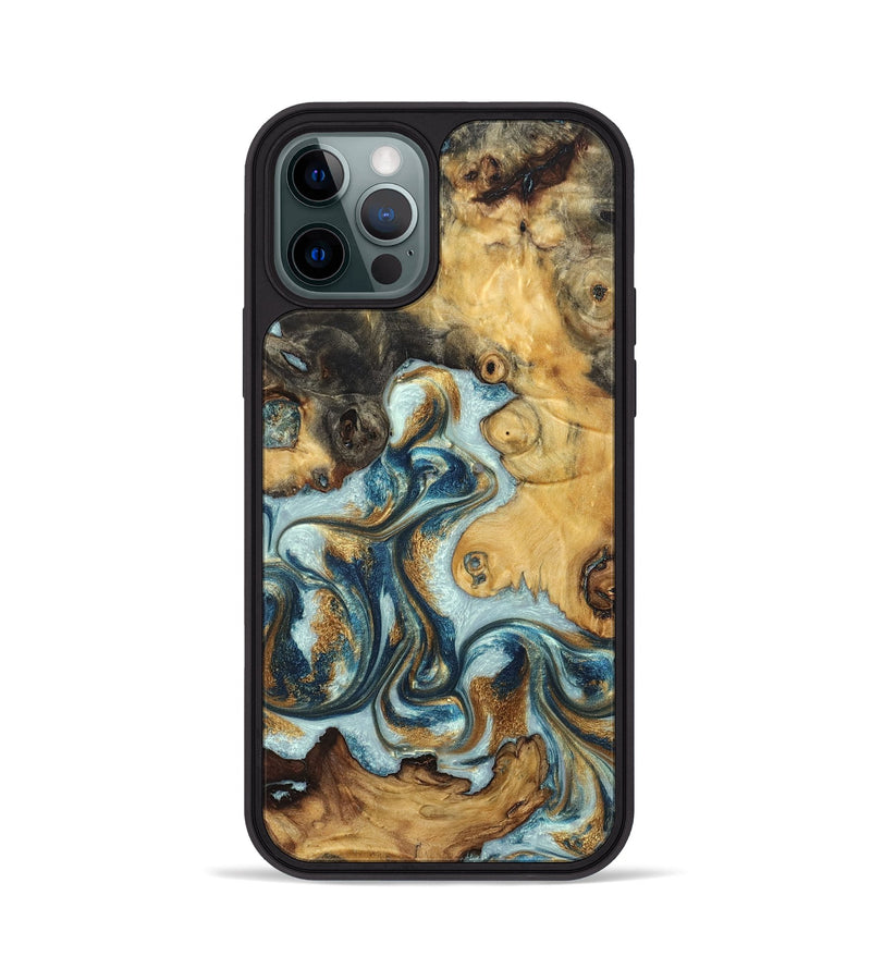 iPhone 12 Pro Wood Phone Case - Tommy (Teal & Gold, 829418)