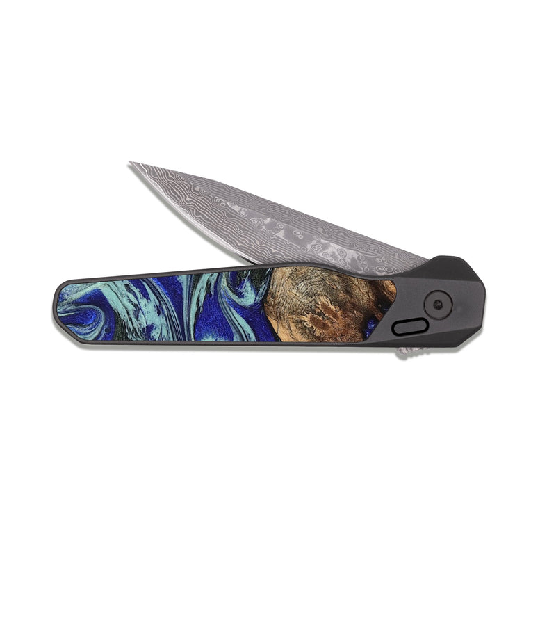 EDC Dark Damascus Wood Pocket Knife - Jairo (Blue, 829422)
