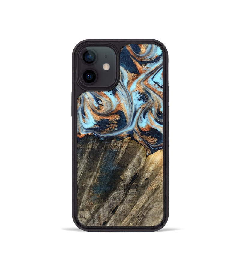 iPhone 12 mini Wood Phone Case - Debra (Teal & Gold, 829443)