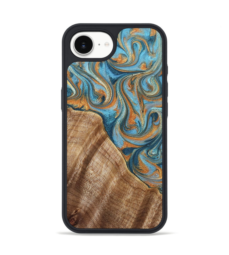 iPhone 16e Wood Phone Case - Marylou (Teal & Gold, 829445)