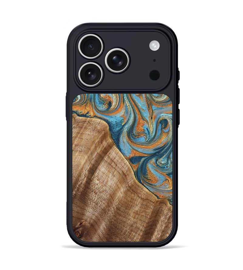 iPhone 17 Pro Wood Phone Case - Marylou (Teal & Gold, 829445)