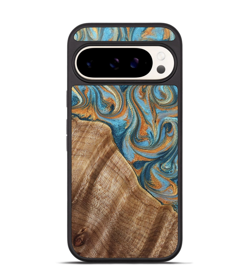 Pixel 9 Wood Phone Case - Marylou (Teal & Gold, 829445)