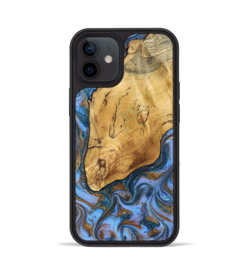 iPhone 12 Wood Phone Case - Tristen (Teal & Gold, 829446)