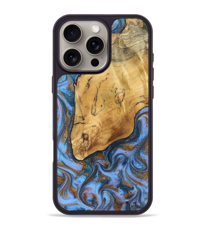 iPhone 16 Pro Max Wood Phone Case - Tristen (Teal & Gold, 829446)