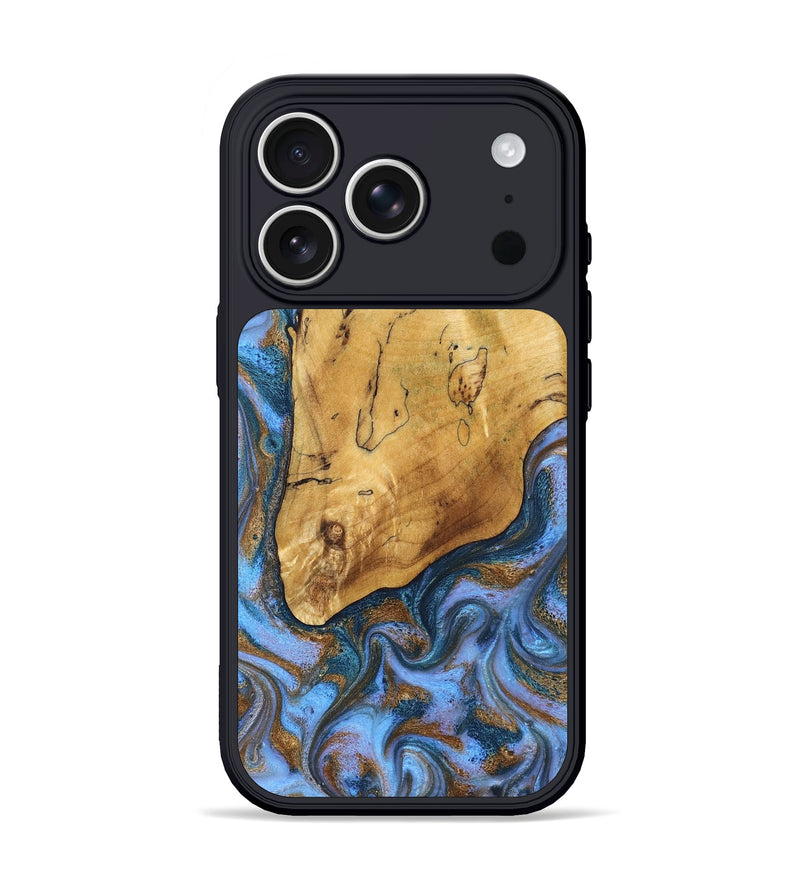 iPhone 17 Pro Wood Phone Case - Tristen (Teal & Gold, 829446)