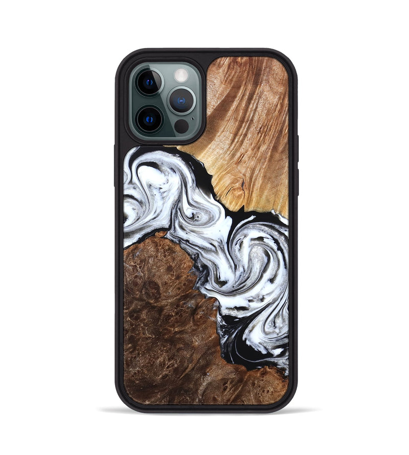 iPhone 12 Pro Wood Phone Case - Lue (Black & White, 829448)