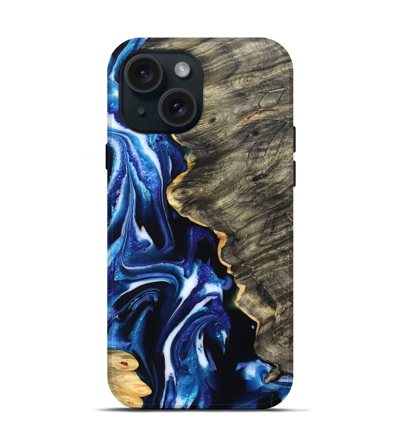 iPhone 15 Wood Live Edge Phone Case - Corbin (Blue, 829455)