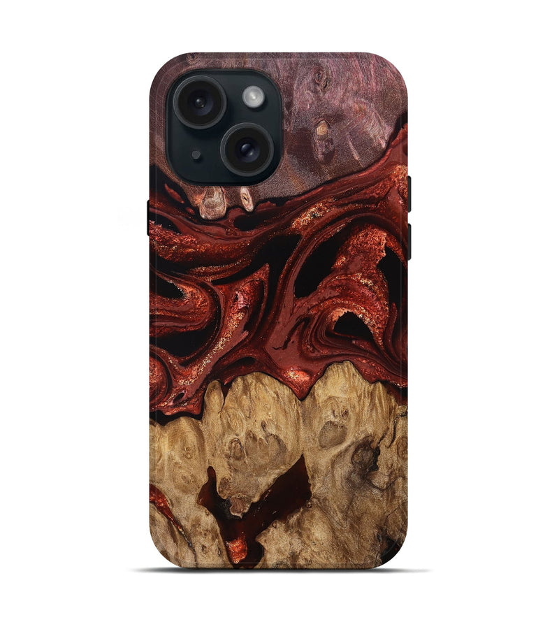 iPhone 15 Wood Live Edge Phone Case - Freyja (Red, 829456)