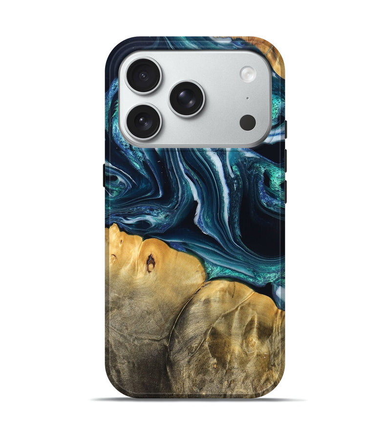 iPhone 18 Pro Wood Live Edge Phone Case - Trish (Blue, 829467)