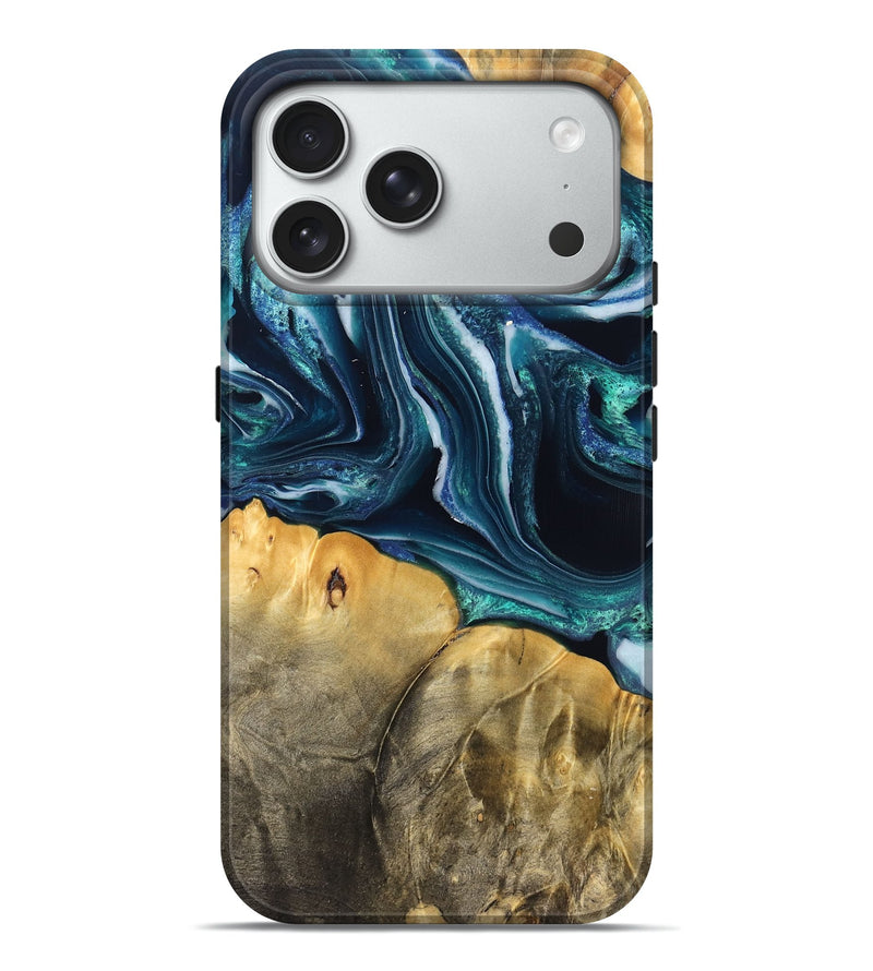 iPhone 18 Pro Max Wood Live Edge Phone Case - Trish (Blue, 829467)