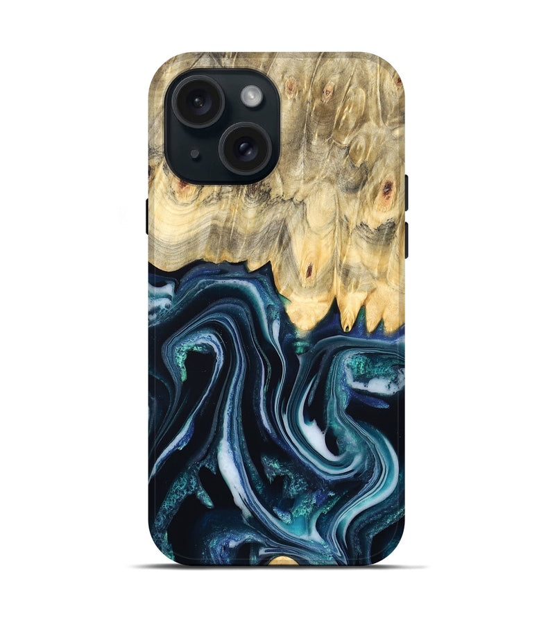 iPhone 15 Wood Live Edge Phone Case - Esta (Blue, 829480)