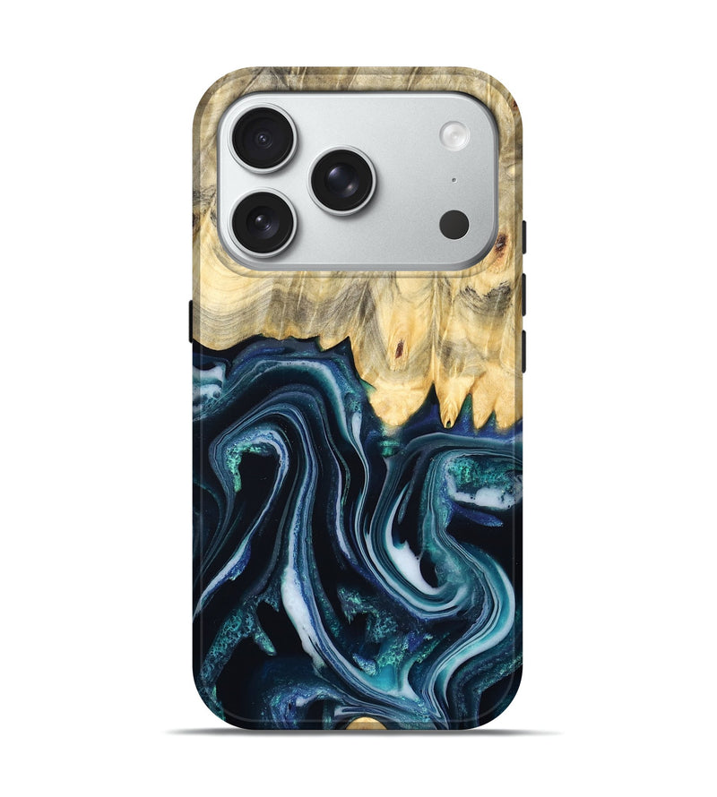 iPhone 18 Pro Wood Live Edge Phone Case - Esta (Blue, 829480)