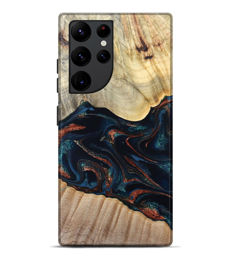 Galaxy S22 Ultra Wood Live Edge Phone Case - Coleen (Teal & Gold, 829495)