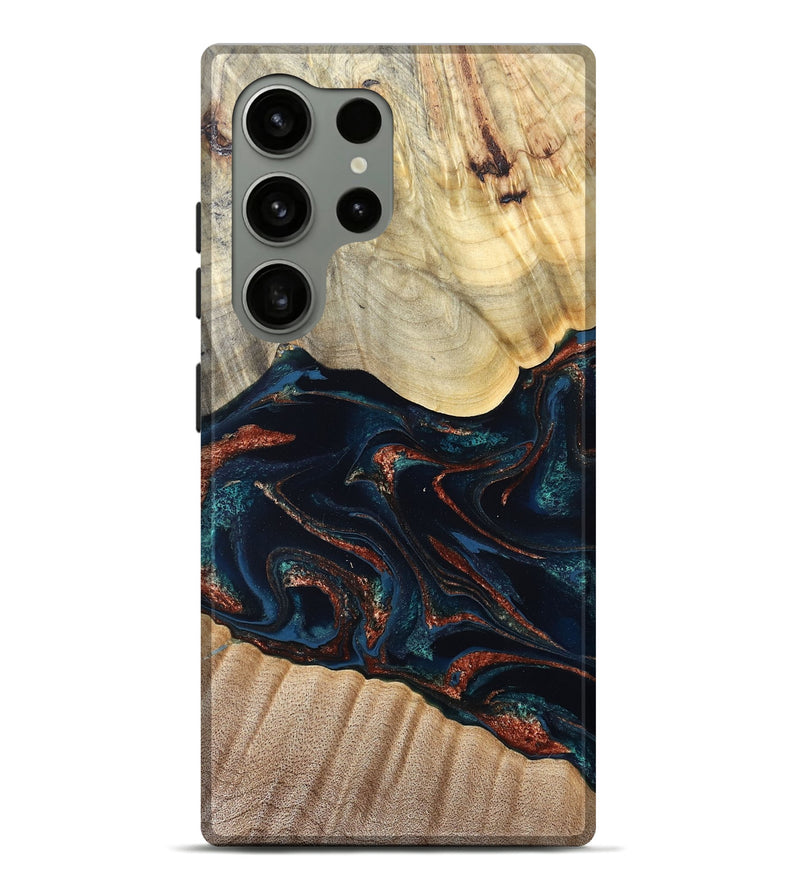 Galaxy S24 Ultra Wood Live Edge Phone Case - Coleen (Teal & Gold, 829495)