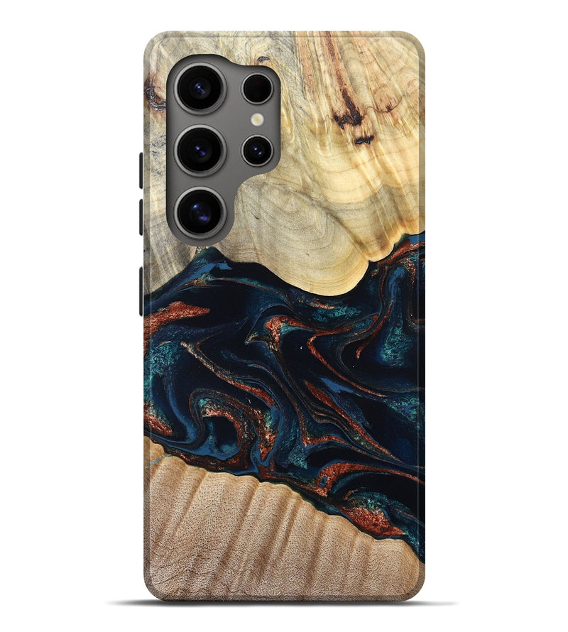 Galaxy S25 Ultra Wood Live Edge Phone Case - Coleen (Teal & Gold, 829495)