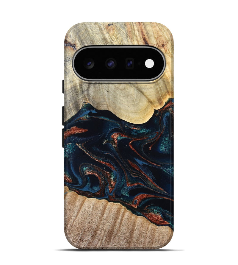 Pixel 11 Pro Wood Live Edge Phone Case - Coleen (Teal & Gold, 829495)