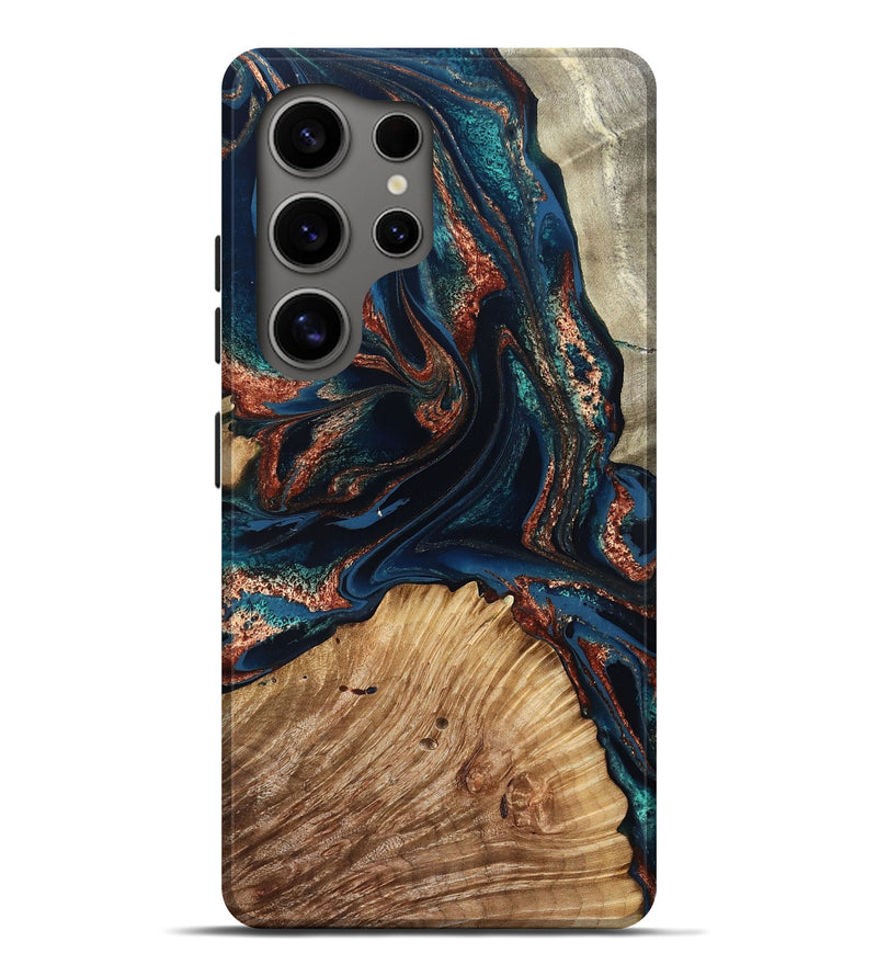 Galaxy S25 Ultra Wood Live Edge Phone Case - Kaya (Teal & Gold, 829496)