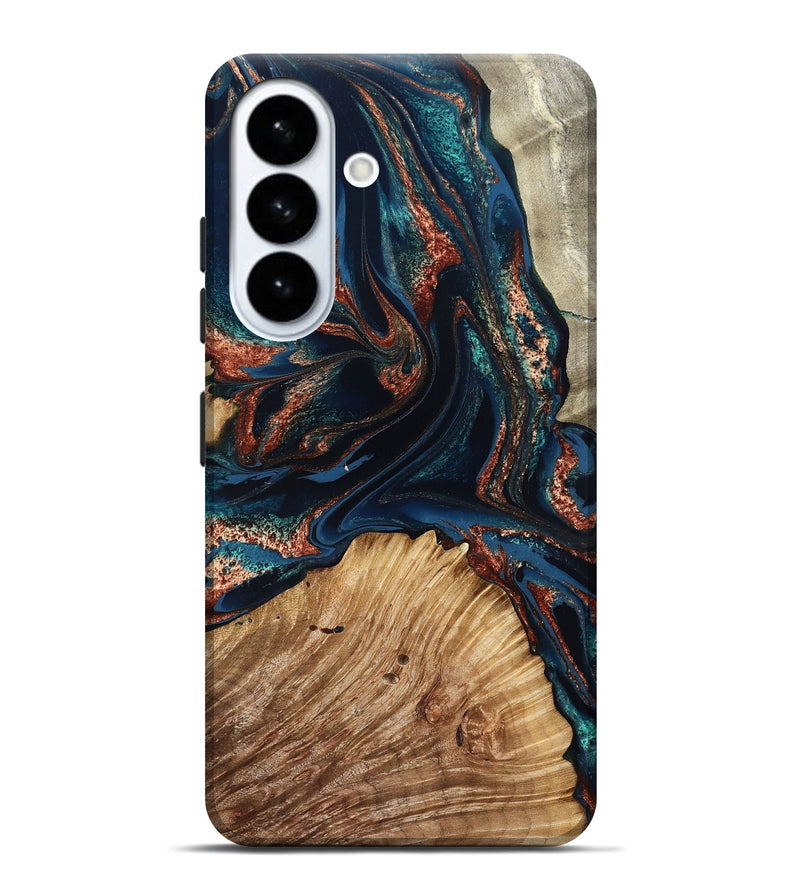 Galaxy S26 Plus Wood Live Edge Phone Case - Kaya (Teal & Gold, 829496)