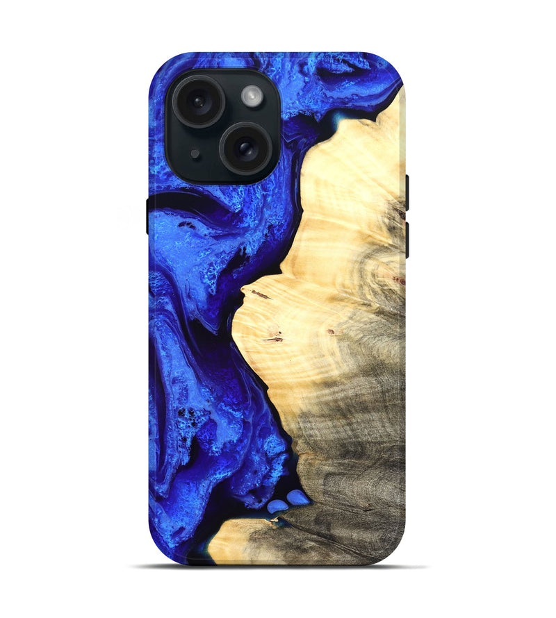 iPhone 15 Wood Live Edge Phone Case - Carey (Blue, 829497)