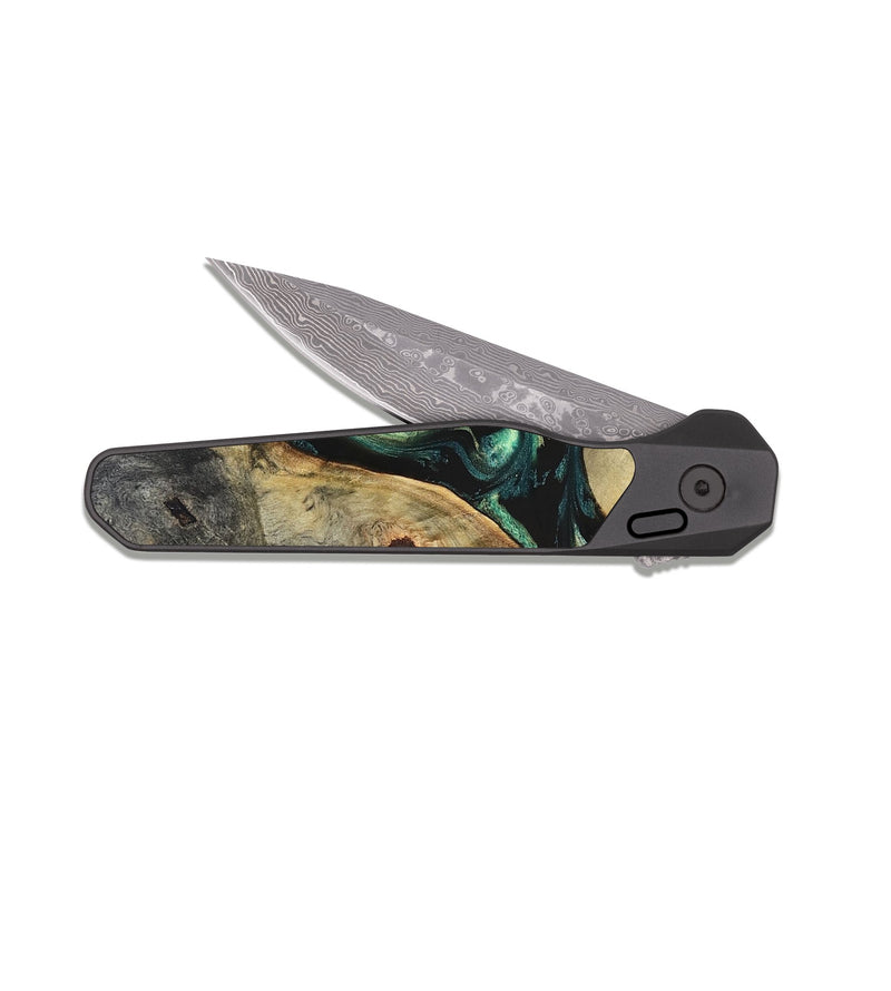 EDC Dark Damascus Wood Pocket Knife - Ariah (Green, 829700)