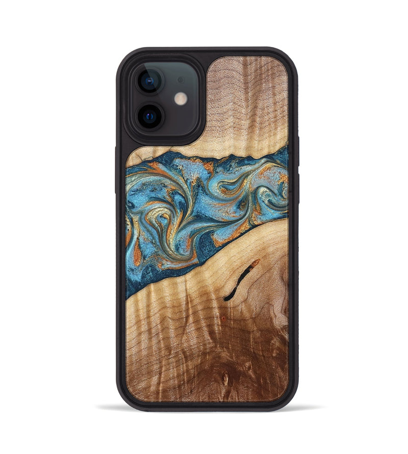 iPhone 12 Wood Phone Case - Tyrese (Teal & Gold, 829704)