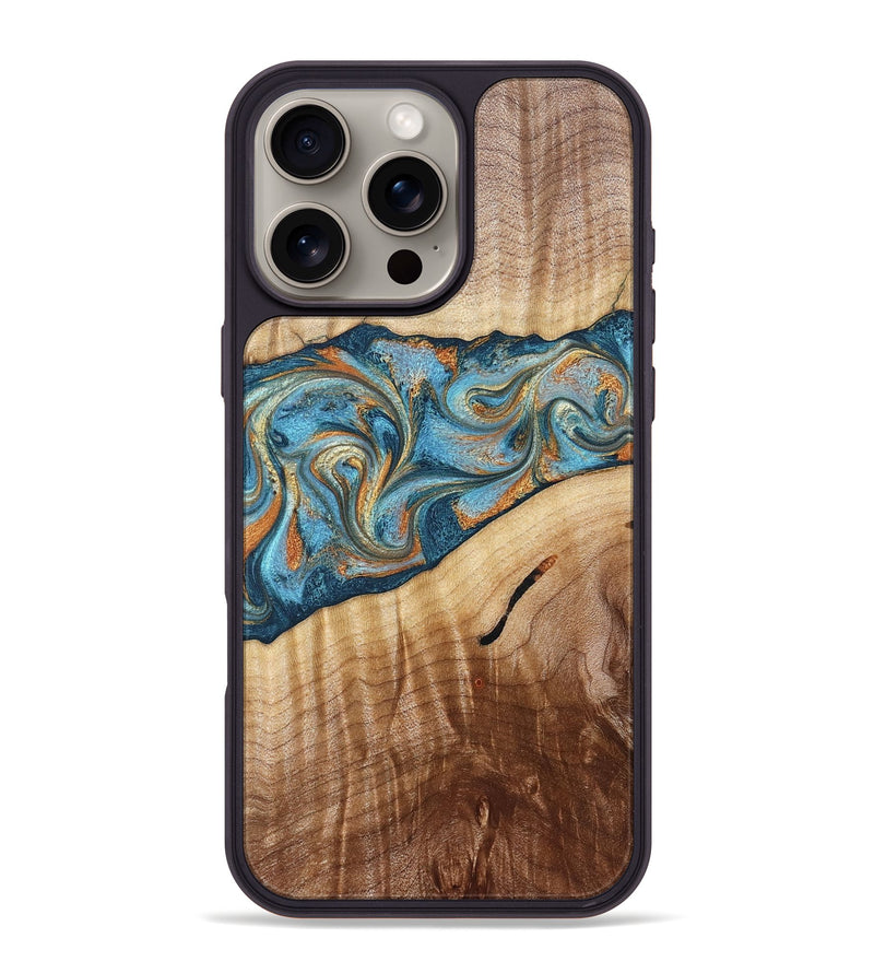 iPhone 16 Pro Max Wood Phone Case - Tyrese (Teal & Gold, 829704)