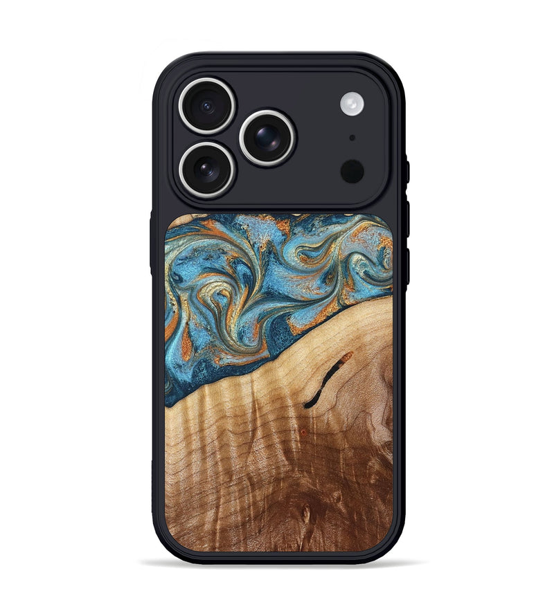 iPhone 17 Pro Wood Phone Case - Tyrese (Teal & Gold, 829704)