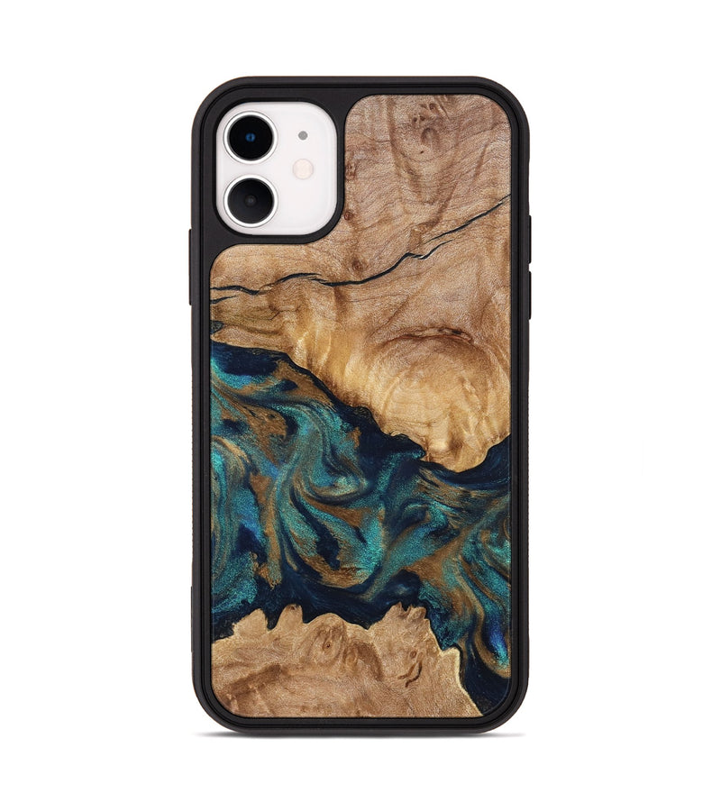 iPhone 11 Wood Phone Case - Makaila (Teal & Gold, 829711)