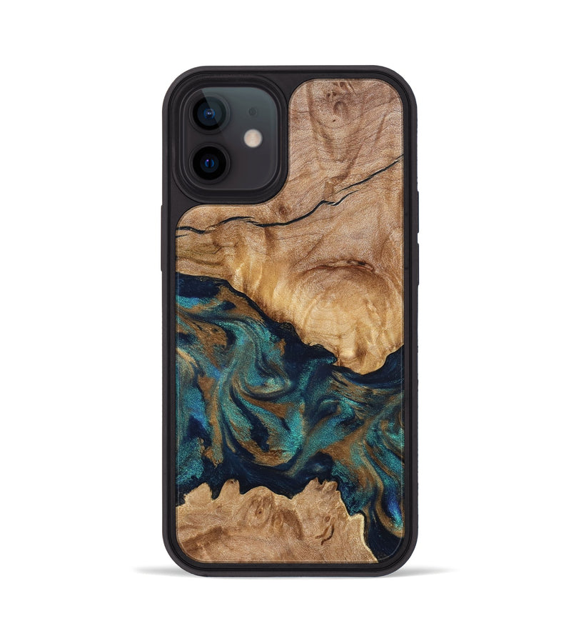 iPhone 12 Wood Phone Case - Makaila (Teal & Gold, 829711)