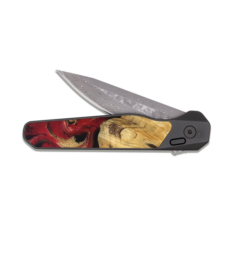 EDC Dark Damascus Wood Pocket Knife - Mina (Red, 829714)