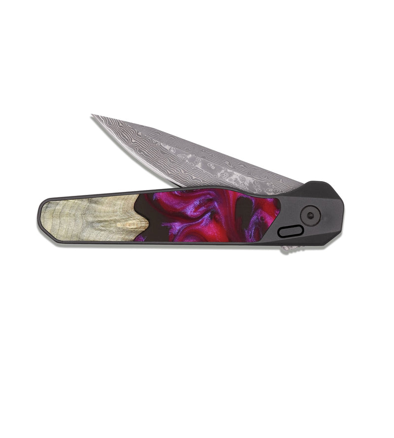 EDC Dark Damascus Wood Pocket Knife - Jaylen (Red, 829716)