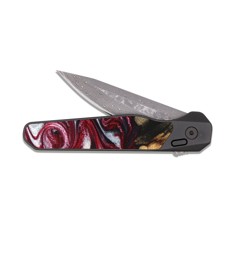 EDC Dark Damascus Wood Pocket Knife - Cleve (Red, 829717)