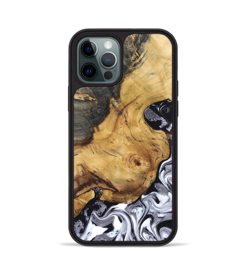 iPhone 12 Pro Wood Phone Case - Teresa (Black & White, 829737)