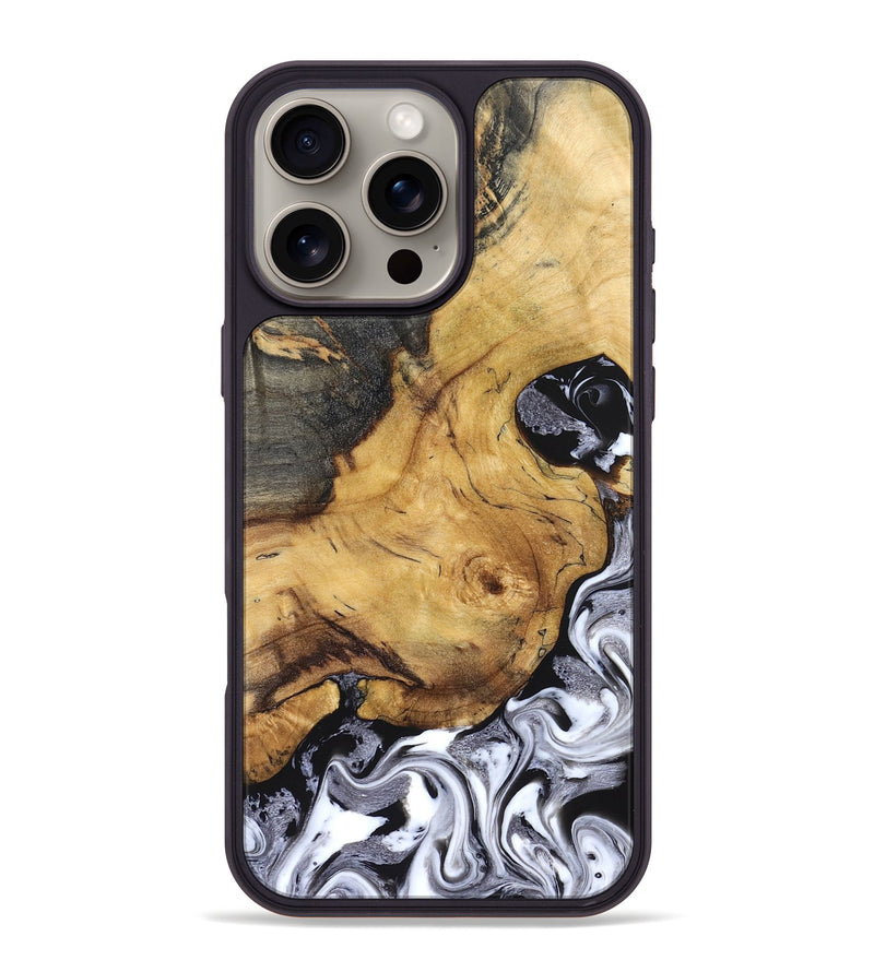iPhone 16 Pro Max Wood Phone Case - Teresa (Black & White, 829737)