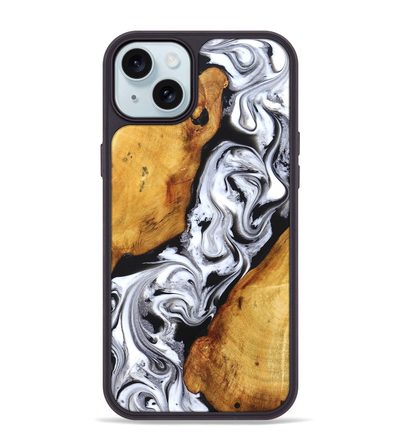 iPhone 15 Plus Wood Phone Case - Castiel (Black & White, 829738)