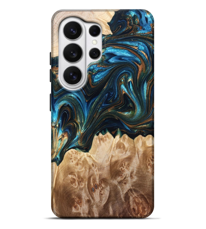 Galaxy S26 Ultra Wood Live Edge Phone Case - Khloe (Teal & Gold, 829801)